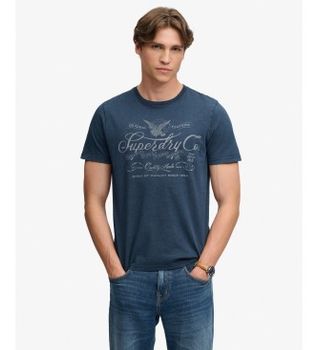 Superdry para hombre. M1012434A Camiseta Mercantile marino (M), Casual, Manga corta, Tela