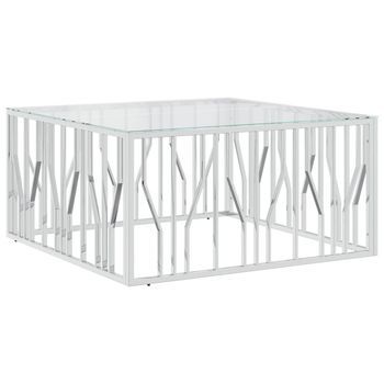 Mesa De Centro，mesa Auxiliar，mesa De Café Acero Inoxidable Y Vidrio 100x100x50 Cm