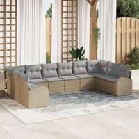 juego de sofa de jardin de 10 piezas con cojines beige de poliratan v8068 unico  beige