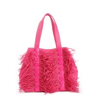 bolso shopping de rafia con flecos y botones decorativos hot pink taglia unica