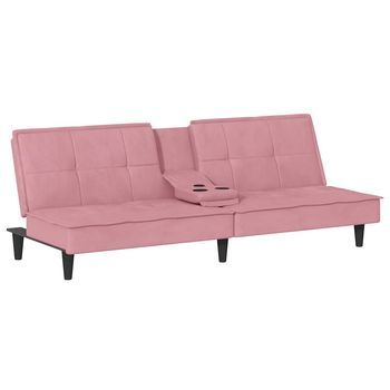 Sofá Cama | Sofá Convertible Con Portavasos Terciopelo Rosa