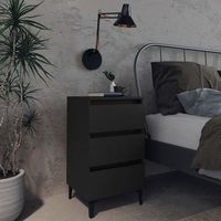 mesita de noche - mueble para dormitorio - madera contrachapada y metal - negro 40x35x69cm