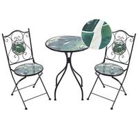 conjunto de balcon jardin exterior metal estilo vintage patron mosaico estructura de hierro negro verde cozzana