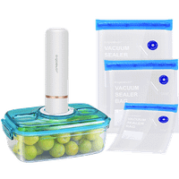 aigostar fresh - pack 3 productos mini bomba de vacio portatil bolsas y recipientes para envasar al vacio envasadora al vacio recargable por usb conserva la comida durante dias