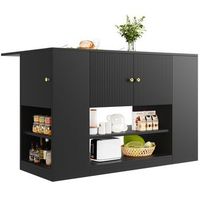 isla de cocina negra de mdf 140  40  90 cm con tablero abatible y almacenaje