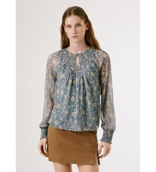 Pepe Jeans para mujer. PL3051243 Blusa Laurel azul (XL), Casual, Poliéster, Manga larga