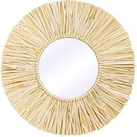 espejo de pared - diseno redondo boho bali 60 cm - grel madera natural