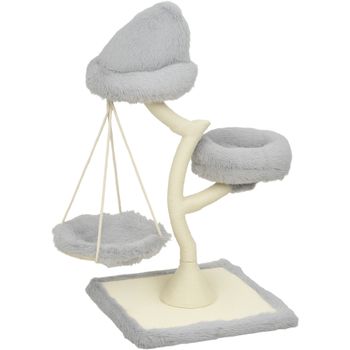 PawHut Rascador de 115 cm con diseño arbóreo, 2 camas lavables, hamaca y poste rascador de sisal, para gatos de hasta 6 kg