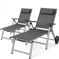 costway juego de 2 tumbonas exteriores con ruedas y almohada bastidor de aluminio ajustable carga 150 kg 150 a 175 x 75 cm gris metalizado