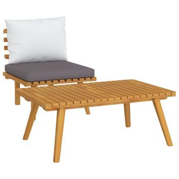 Conjunto Muebles De Jardín 2 Uds | Mesa Y Sillas Con Cojines Madera Maciza Acacia