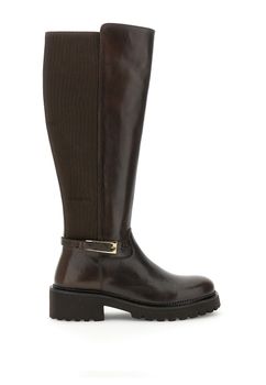 botas de piel con bandas elásticas y cremallera dark brown 36