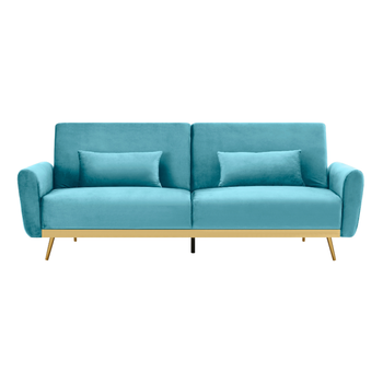 Sofá Cama De 3 Plazas De Terciopelo Azul Cyano