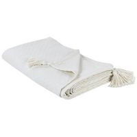 colcha con borlas para cama algodon 220 x 200 cm blanco crema lindula