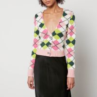 ganni intarsia-knit organic cotton cardigan - m