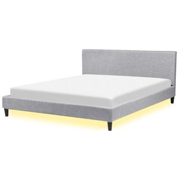 Cama Tapizada En Tela Gris Claro Con Led 180 X 200 Cm Marco De Listones Cabecero Estilo Contemporáneo Fitou