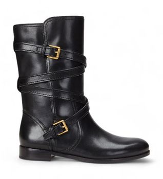 Lauren Ralph Lauren para mujer. 802945680001 Botas de Piel Briannah negro (36), Plano, 1 a 3cm, Hebilla, Casual