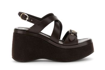 sandalias de piel con cierre de hebilla en cuña dark brown