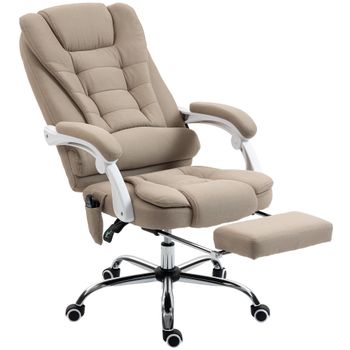 Vinsetto Sillón de oficina ejecutivo masajeador calefactable altura regulable respaldo inclinable tela de lino beige   Aosom España