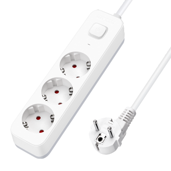 Aigostar Regleta Enchufes, Alargador Enchufe de 3 Enchufes con Interruptor, Cable de 5 Metros, Blanco