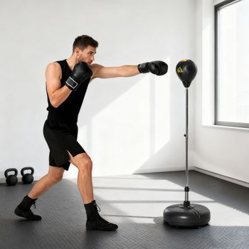 Saco De Boxeo De Pie Homcom Acero Pe, Ø45x133-151 Cm, Negro