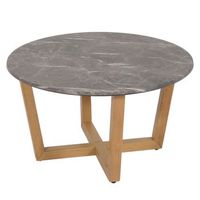 mesa de centro mesa auxiliar de madera y hpl diametro 80 cm aspecto marmolpiedra estructura ligera 040008463