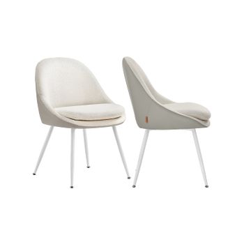 Juego de 2 Sillas de Comedor, Blanco Crema + Blanco Nube