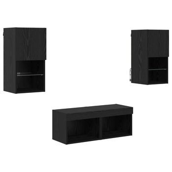 Muebles De Pared Para Tv 4 Uds | Mueble De Salón | Gabinete De Tv Roble Negro