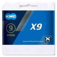 cadena kmc x9 114 eslabones 9v gris