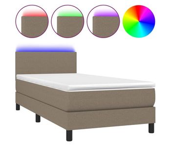 Cama box spring con colchón led tela gris taupe 90x200 cm diseño plano