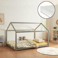 cama para ninos cerro en forma de casa con colchon pino 140x200cm - gris encasa