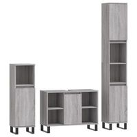 set de muebles de bano 3 uds  armario de bano madera contrachapada gris sonoma