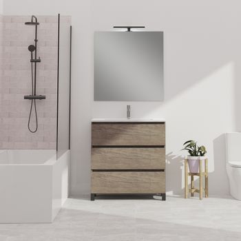 Conjunto De Baño Wink | 90 Cm Nebraska | Tres Cajones | Lavabo Empotrado | Mueble Montado | No Incluye Espejo | Alday