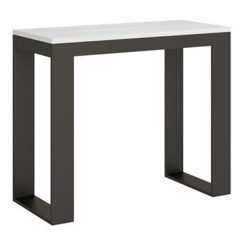 Consola extensible 90x40/300 cm efecto madera fresno blanco y hierro
