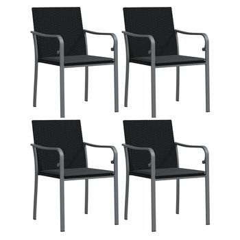 Pack 4 Uds Sillas Jardín | Silla De Exterior | Sillón Y Cojines Ratán Sintético Negro 56x59x84 Cm