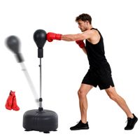 homcom saco de boxeo de pie altura ajustable y base rellenable con soporte y guantes para adultos y adolescentes r48x136-154cm negro   aosom espana