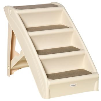 PawHut Escalera Plegable para Mascotas 4 Peldaños con Alfombras Antideslizantes Portátil para Perros Gatos 20 kg 62x38x49,5 cm Beige   Aosom España