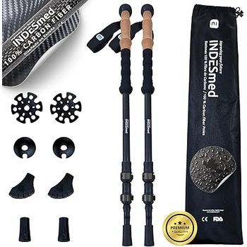 Bastones De Trekking Telescópicos 100% Fibra De Carbono | Todoterreno, 61-140cm | Indesmed, Negro
