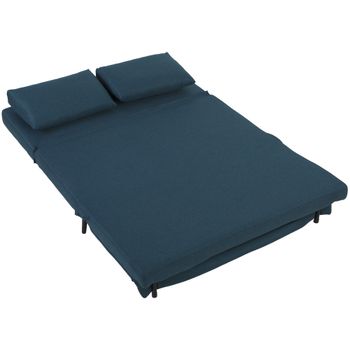 HOMCOM Sofá Cama 2 Plazas, Sofá-Cama Clic-Clac 3 en 1 con Respaldo Regulable, Cojín, Asiento Amplio, Azul
