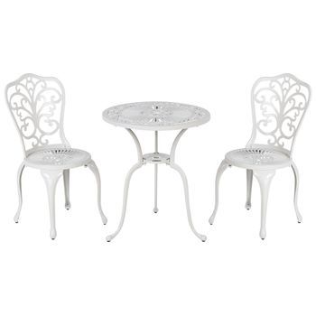 Conjunto De Balcón Mesa Y Sillas De Metal Para Jardín Blanco Crema Triora/dascio