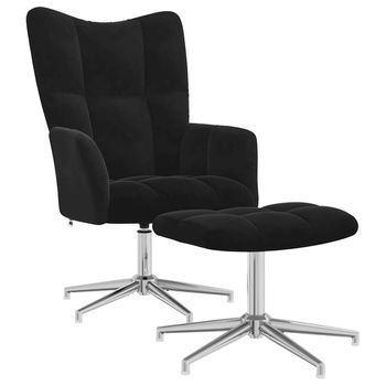 Sillón De Salón | Silla De Relajación Con Reposapiés Terciopelo Negro Cfw790137