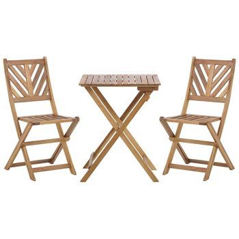 Conjunto De Balcón 3 Piezas De Madera De Acacia Clara Maciza 2 Sillas Y Mesa Diseño De Listones Terni
