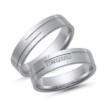 Alianzas oro blanco con diamantes ancho 5 mm