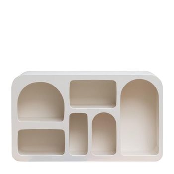 Estantería baja con 6 nichos de madera blanca