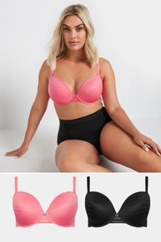 Yours Curve 2 Pack Black & Pink Padded Underwired Tshirt Bras