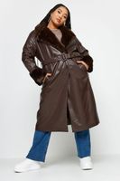 yours gabardina marron efecto piel detalles de pelo mujer curvy y tallas grandes yours