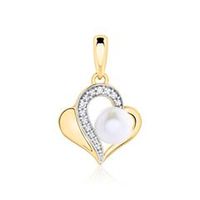 colgante corazon de oro de 14 quilates con perla y diamantes