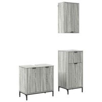 juego de muebles de bano  armario de bano 3 piezas gris sonoma madera contrachapada