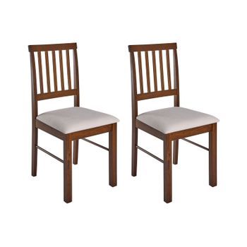 Conjunto De 2 Sillas De Comedor Tapizadas Madera Marrón Oscuro Beige Claro Orono
