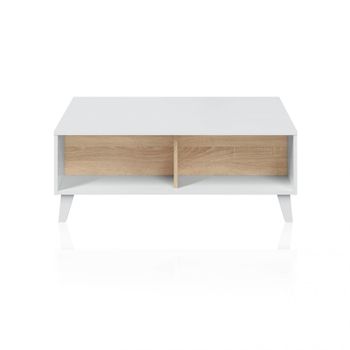 Mesa de centro elevable melamina blanco brillo - roble canadian