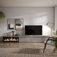 mueble tv efecto madera cemento 317x35x45cm chimenea efecto fuego